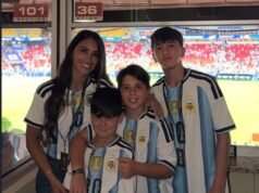 Antonela Roccuzzo festeja el hat-trick de Messi en el debut mundialista